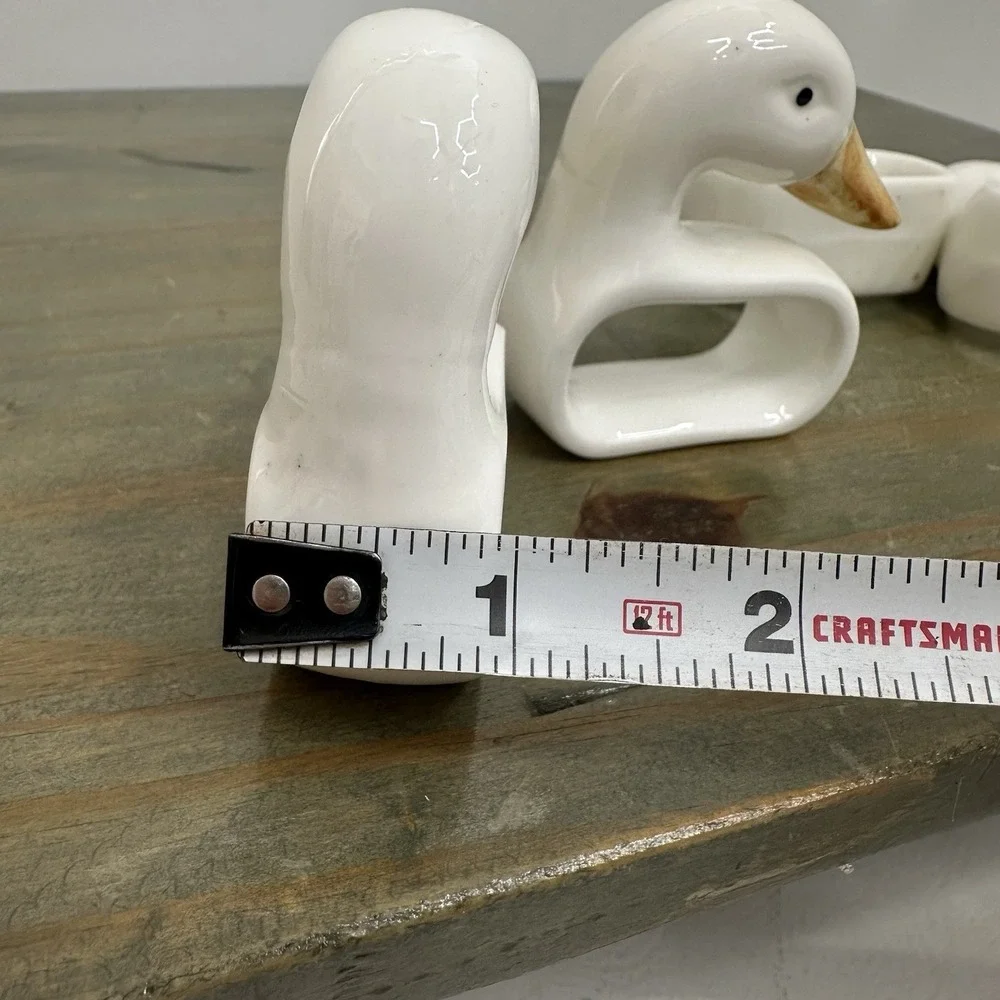 Set Of 4 Ceramic White Duck Napkin Ring Holders Handmade Hand Painted 2.5